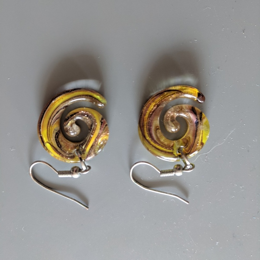 Yellow Glass Swirl Earrings - Picture 2 of 2